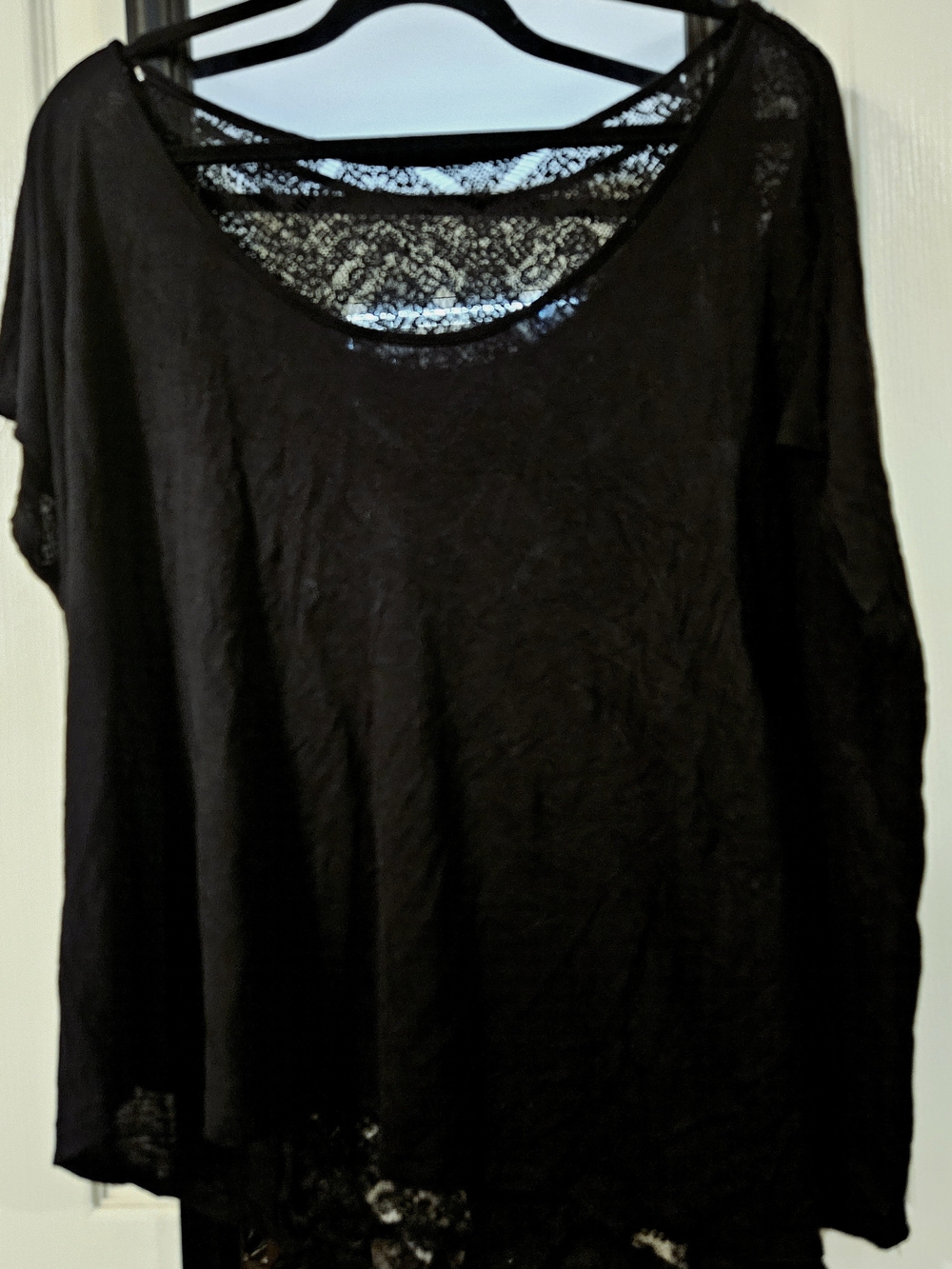 Women’s Black Lace-Back Short Sleeve Top